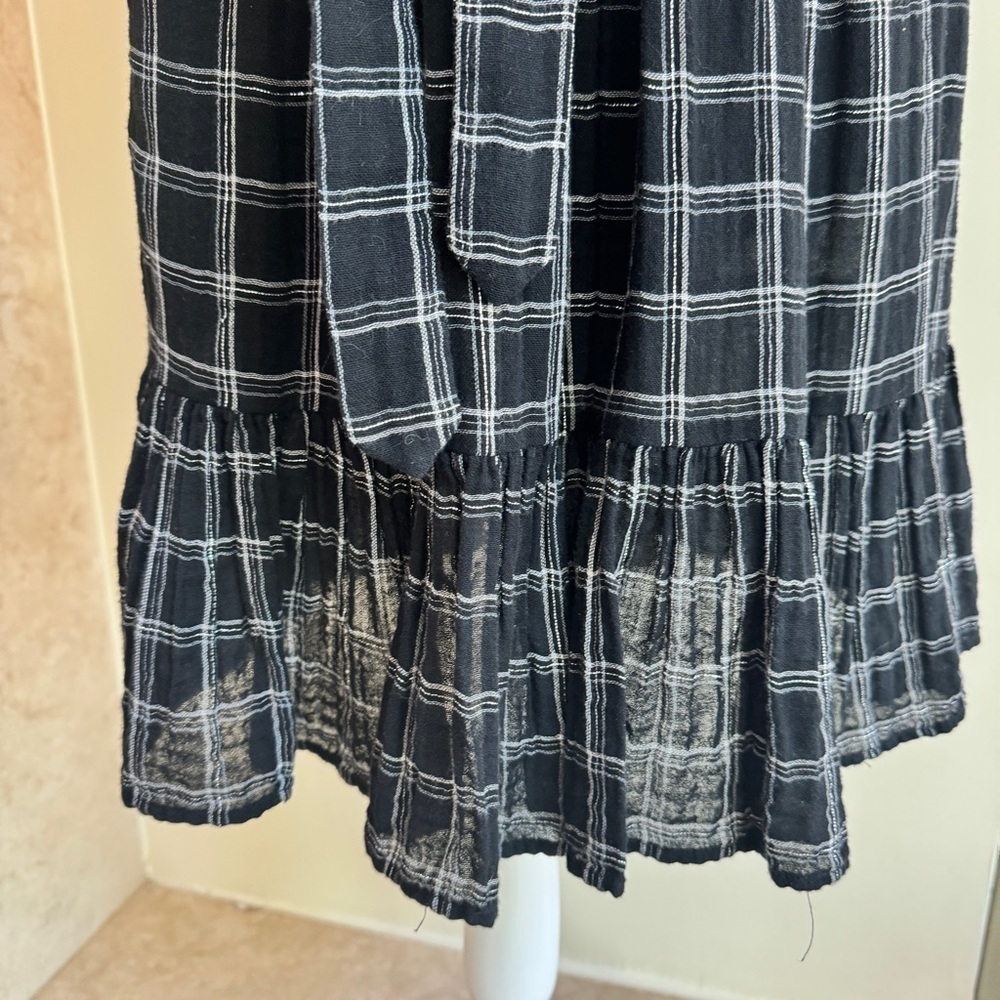 La Vie Rebecca Taylor Black Silver Plaid Long Sleeve Ruffle Womens Size S Belted - Picture 7 of 15